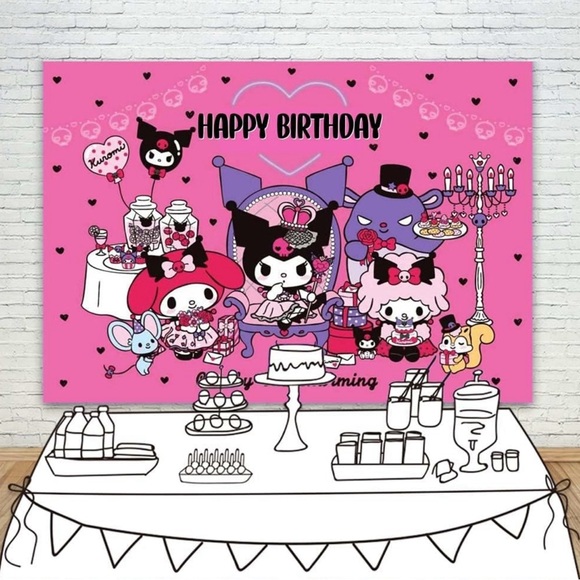 NEW My Melody & Kuromi Birthday Banner Vinyl Back Drop measuring in 5x3ft. - Picture 2 of 6
